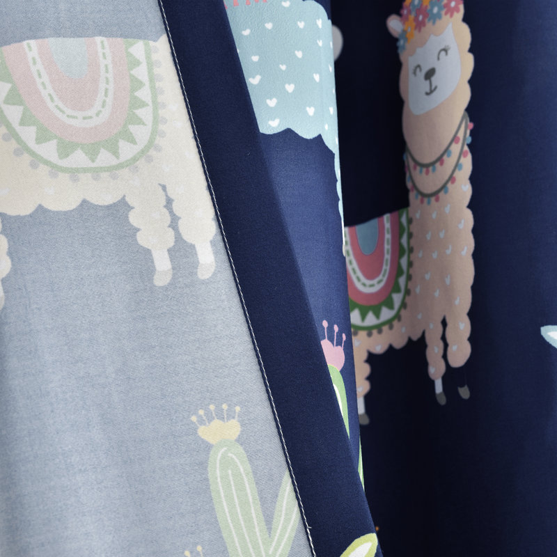Semi Sheer Curtain Pair, Navy/Yellow