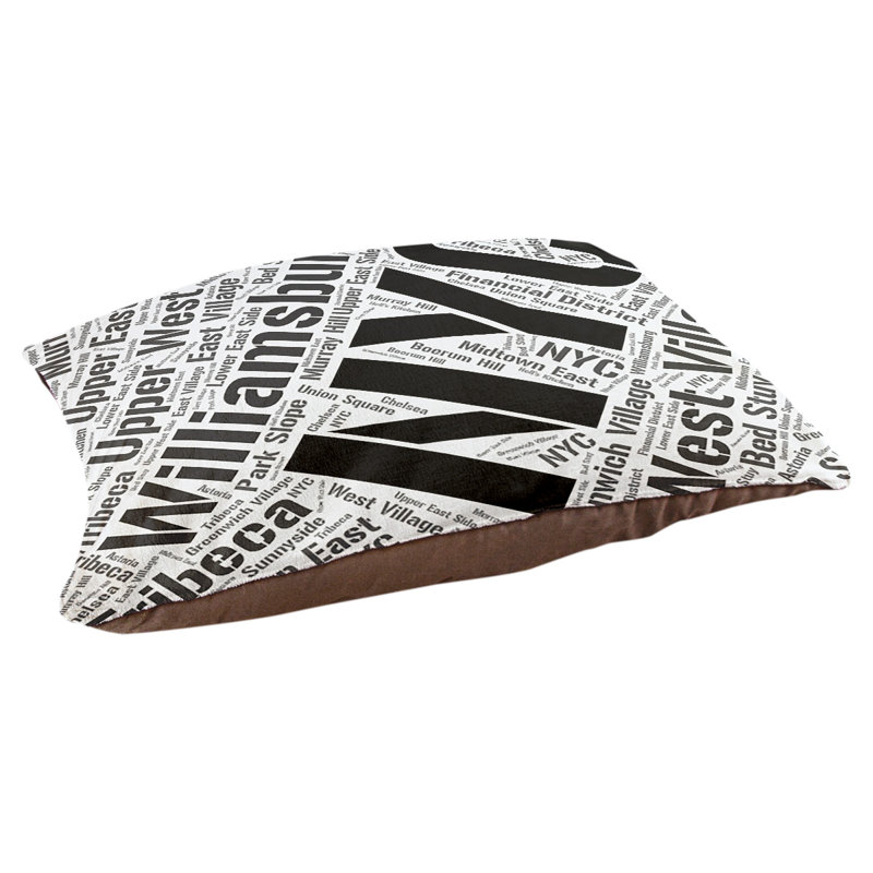 Coussin de chien « districts », Moyen (H 9,5 po x l 28 po x P 18 po), Noir, New York