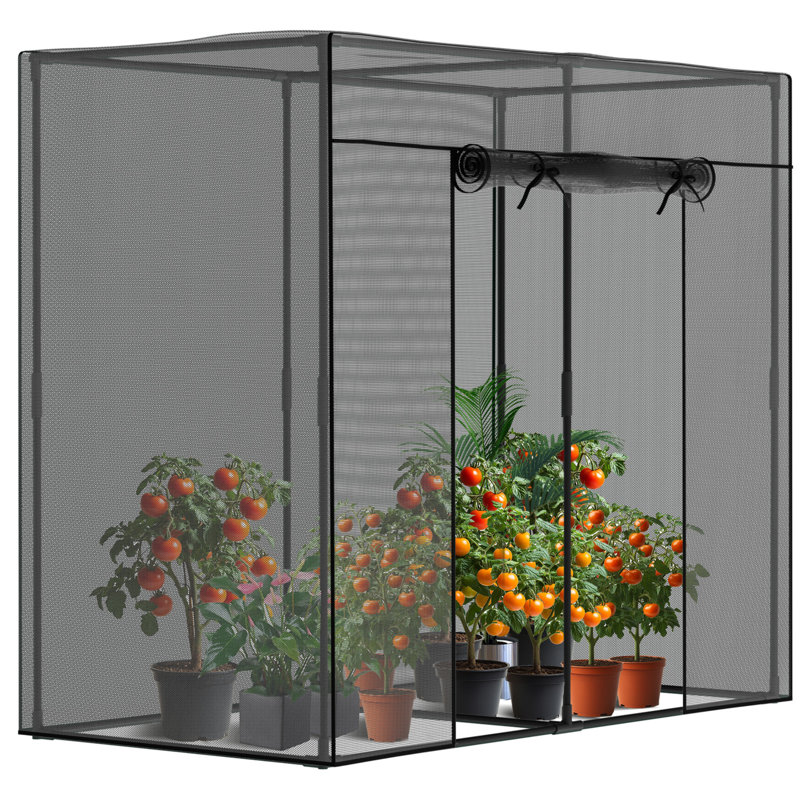 Crop Cage for Garden Plant, Raised Garden Bed Cover with Frame and Zippered Door for Outdoor Plants, Black