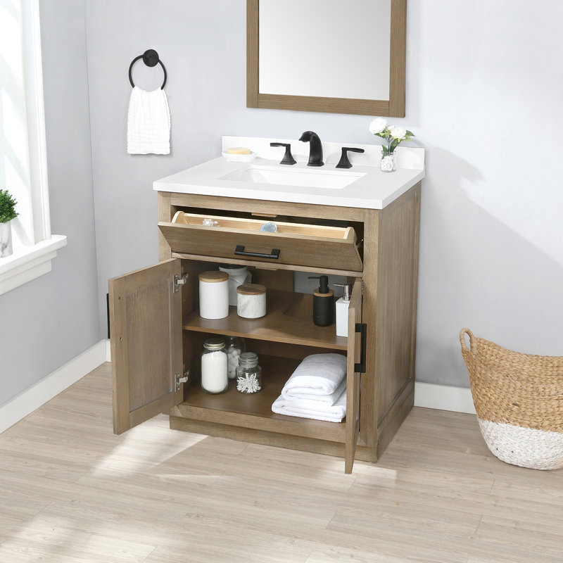 OVE Decors Bailey 30" Single Bathroom Vanity with Premium Countertop, Gold, Matte Black Wood, 34.57'' H X 30'' W X 22.05'' D