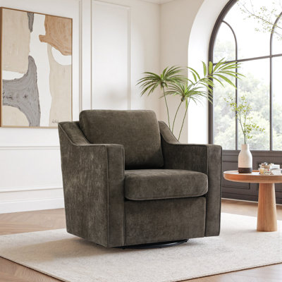 Bronnen Big And Wide Upholstered Cushion Swivel Armchair with Removable Back and Seat Cushion