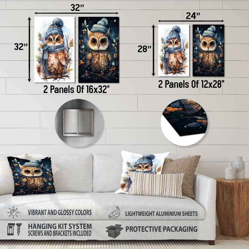 Winters Owl Nursery Serenity I - ensemble de 2 décorations murales en métal hibou, H 28 po x l 24 po