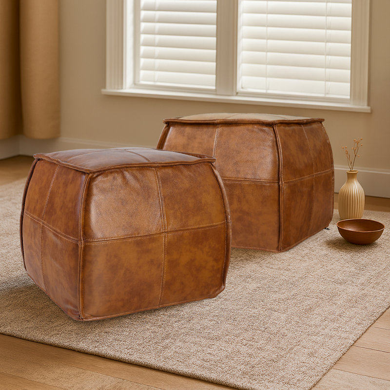 17'' H Square Pouf, Brown