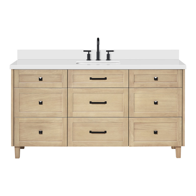 ARIEL Monroe 48 Single Sink Bathroom Vanity with Carrara Quartz Top, 67", Pure White Quartz, Oak