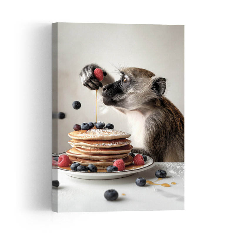 «Monkey's Sweet Breakfast», reproduction d'art mural singe contemporain, H 48 po x l 32 po