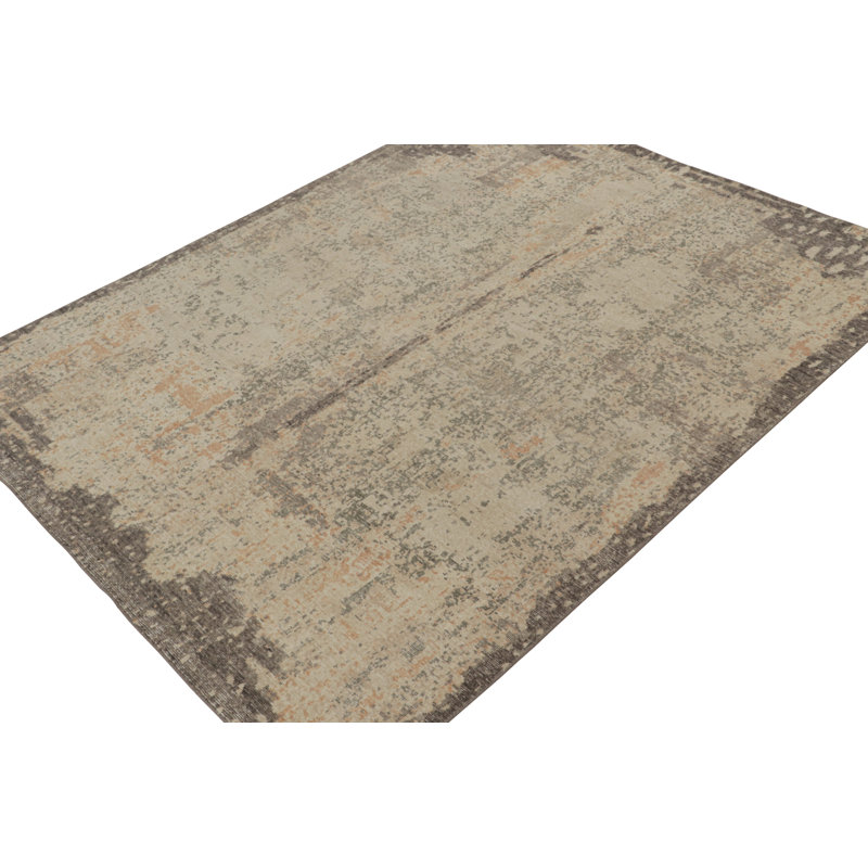 Hand-Knotted Rectangle 8' x 10' Cotton/Wool Area Rug in Beige/Gray