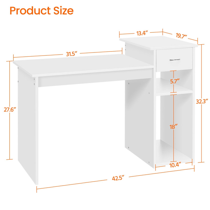 Pamella Writing Desk with Hutch, White