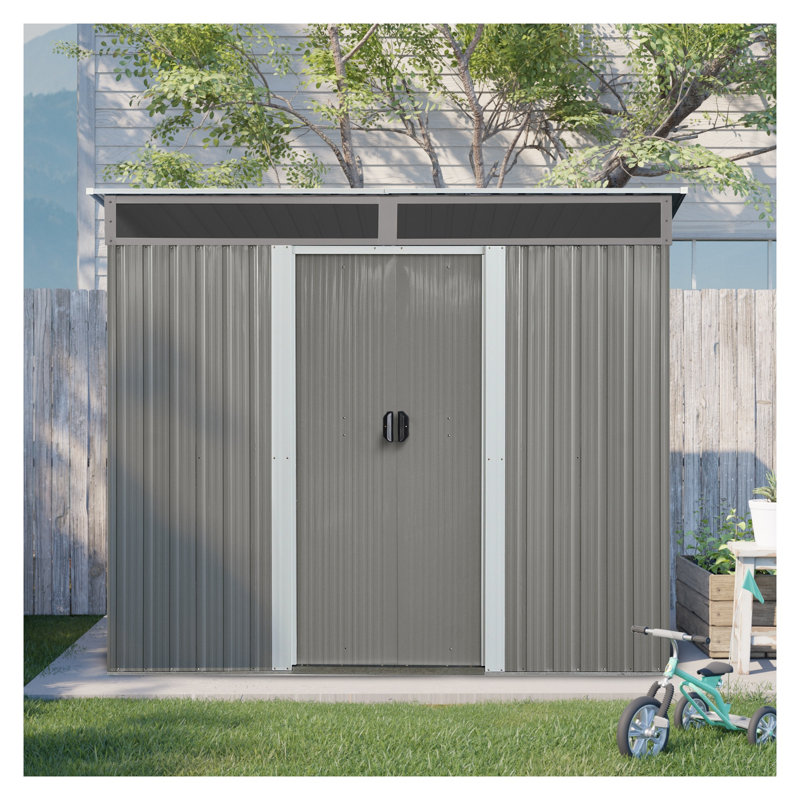 Remise de rangement extérieure en métal 8 pi x 6 pi avec portes coulissantes verrouillables, gris