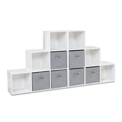 12 Cube Bookcase Ladder Storage Unit - Two 6 Cube Units - Basket