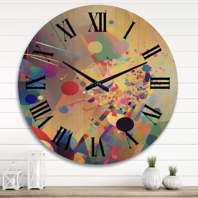 Crystalline Consciousnessin Retro Tones I - Horloge murale géométrique abstraite surdimensionnée