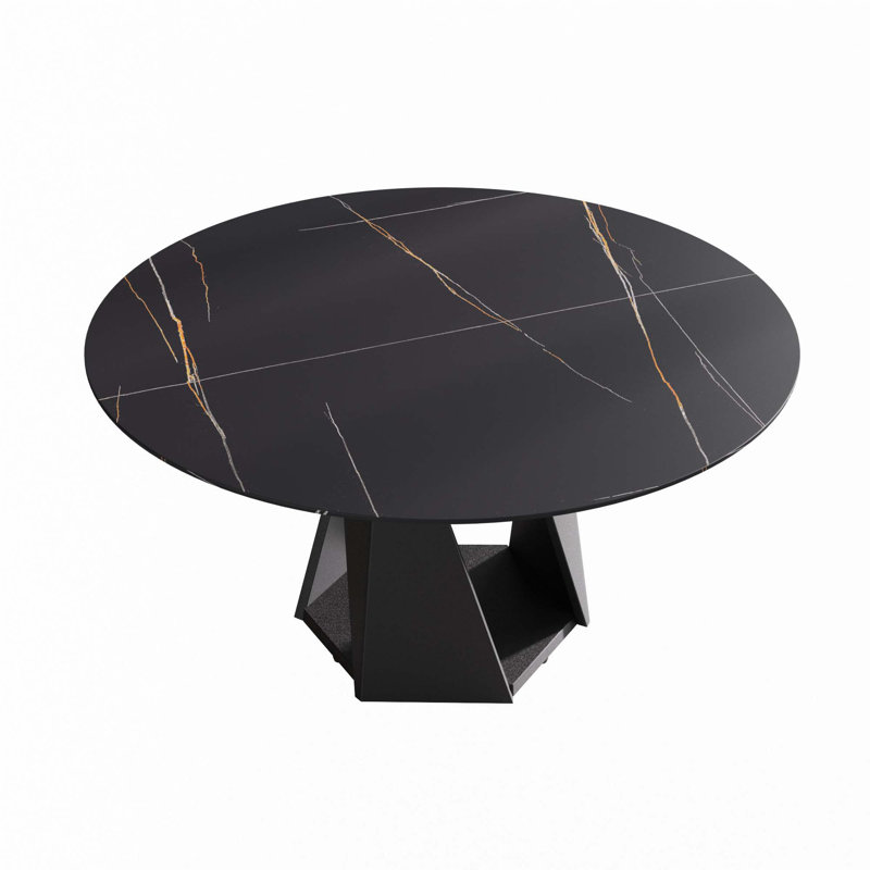Table de salle à manger 59,05 po ronde en marbre (table de salle à manger seulement), Noir, Noir