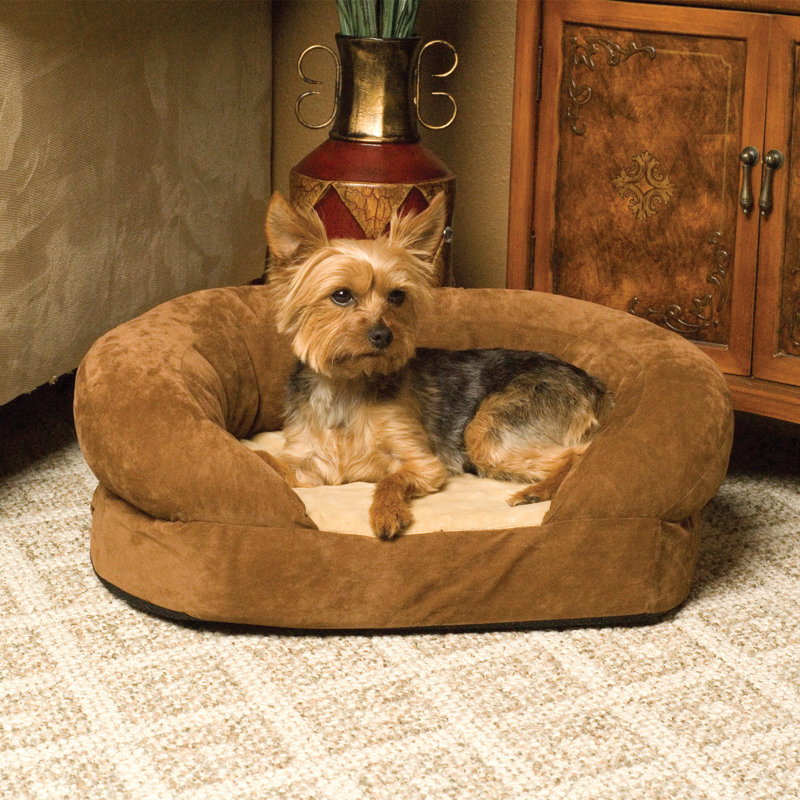 Lit orthopédique pour chien avec traversin, Grand (l 40 po x P 33 po x H 9,5 po), Velours brun