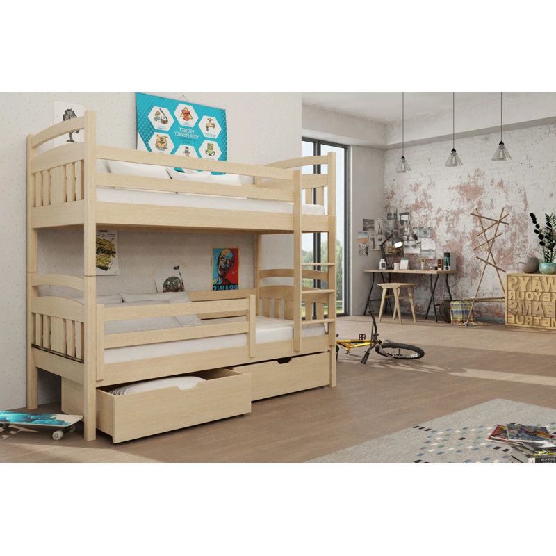Lamb Bunk Bed with Storage Included with Built-in Ladder Included, Left, Pine