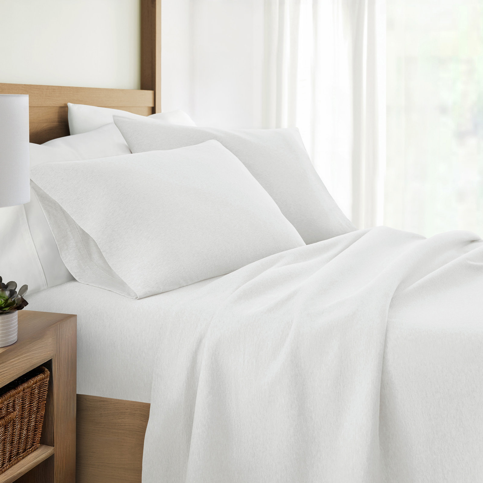 Cotton Sheet Set, White, Queen Sheet Set + 1 Fitted Sheet + 2 Pillowcases