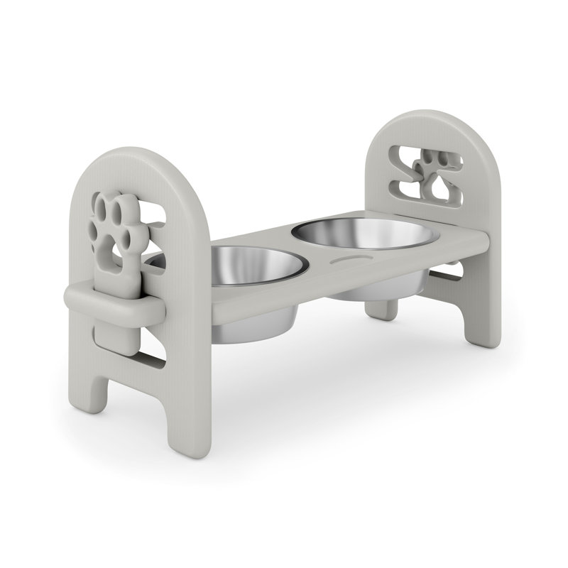Bol pour animaux de compagnie - gris foncé, réglable, bois recyclé, oie ajustable gris eau