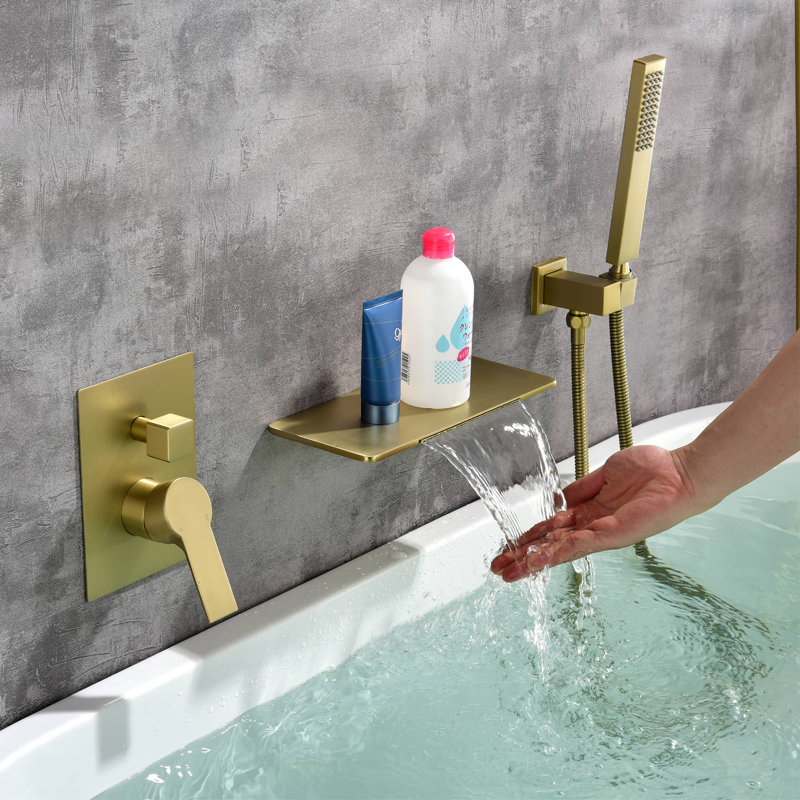 1 Handle Wall Waterfall Faucet with Diverter, Brushed Gold 