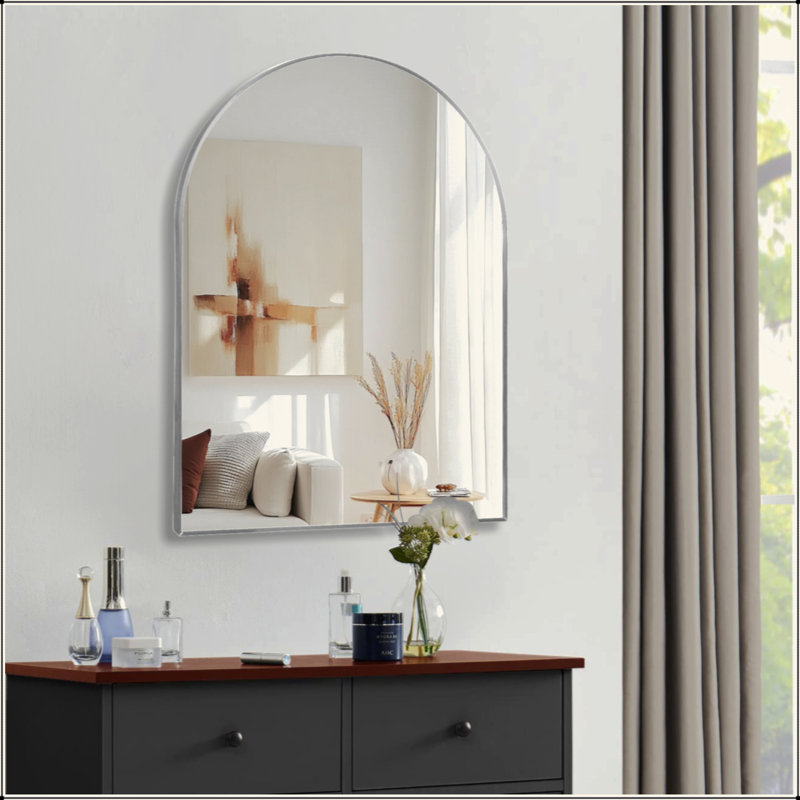 Miroir de salle de bain Arch, miroirs muraux avec cadre en métal , 30 po x 40 po, Argent