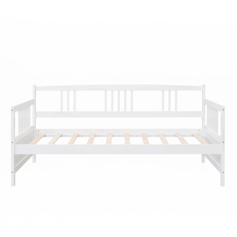 Twin Size Daybed Wood Bed With Twin Size Trundle, White