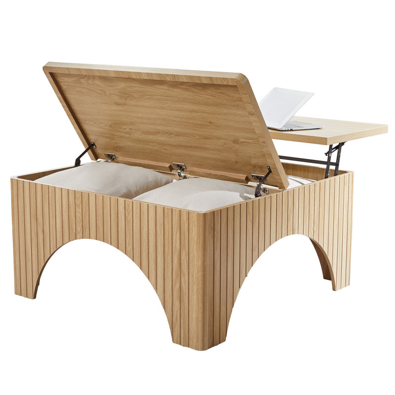 Table basse à plateau relevable avec rangement, Naturel