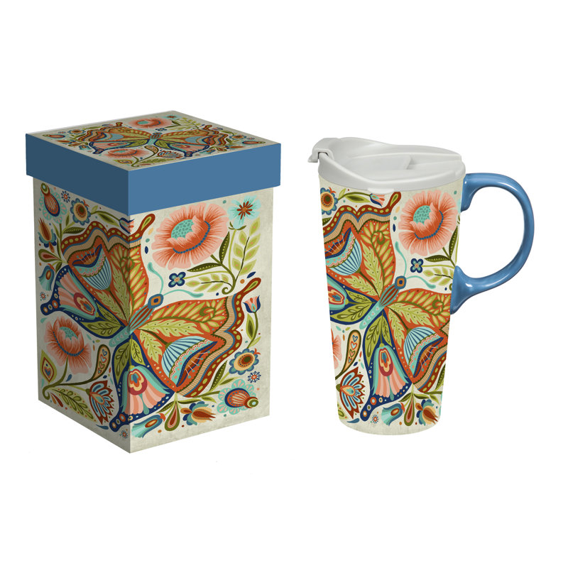 Tasse de voyage, 17 oz, avec boîte, papillon populaire