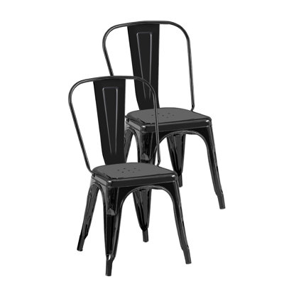 Chaises de bar de cuisine en métal noir lustré de 2 pièces 2 po