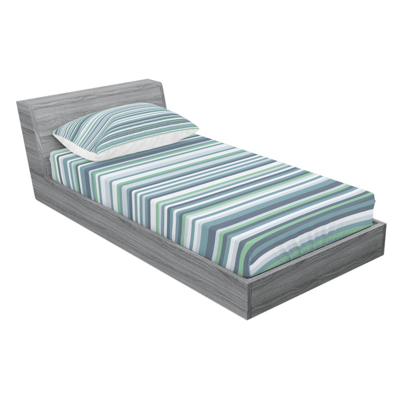 Microfiber Striped Sheet Set, Twin XL Sheet Set + Fitted Sheet + 2 Pillowcases, Blue/Green/Gray Striped