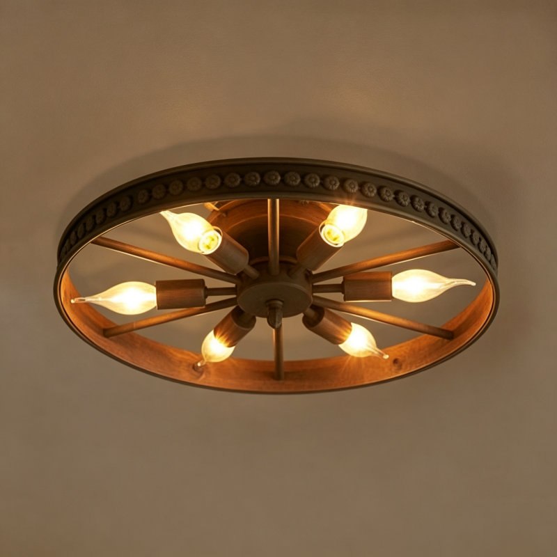 Plafonnier encastré avec roues 6 lumières, H 4 po x l 18 po x P 18 po, Rust