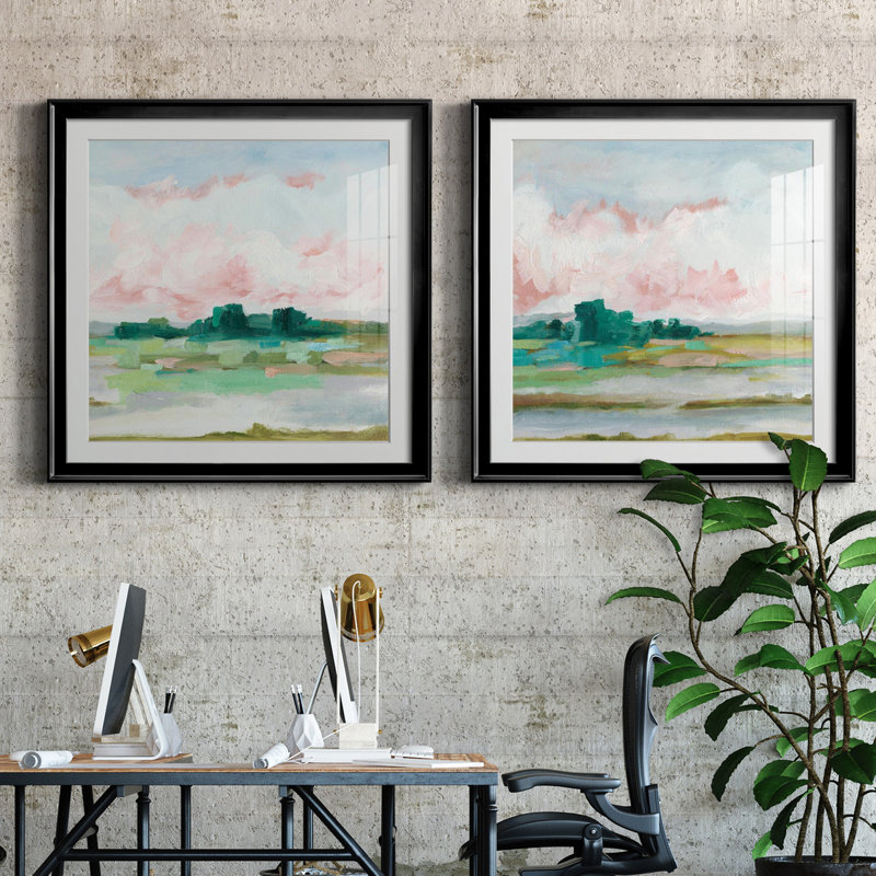 «Pink Marsh I», ensemble de 2 reproductions d'aquarelles conçues par J Paul, H 26,5 po x l 53 po, Noir