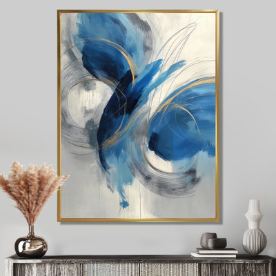 Abstrait tourbillon dans des tons bleus et blancs - art mural impression sur toile, décoration murale minimaliste bleue