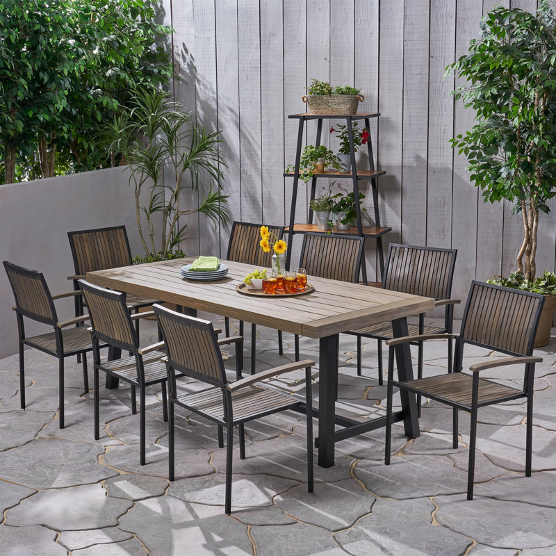 Appalachia 8 - Person Acacia Patio Dining Set with Rectangular Table, Grey