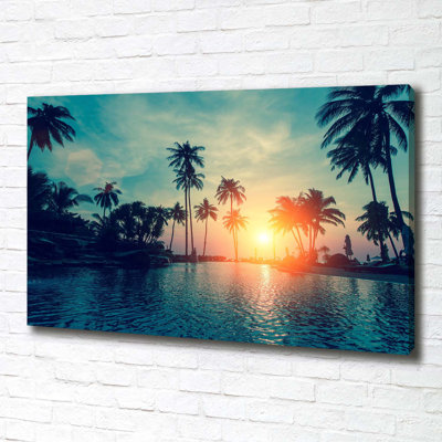 Sunset Palm Trees - Wrapped Canvas Print