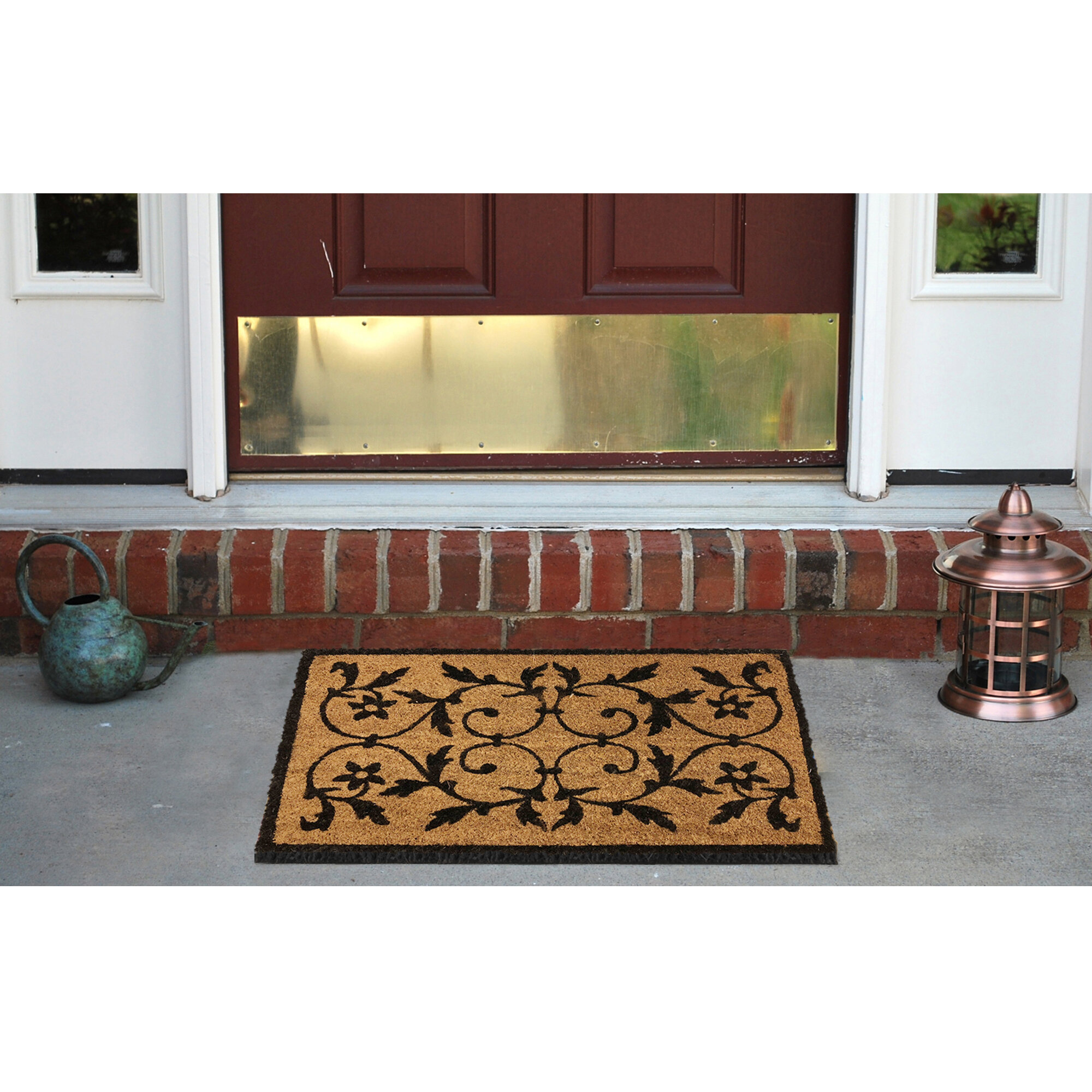 Sheltered Front Door Mat Sally Natural Braided Coir Coco Rubber Rug 24x16 Evideco