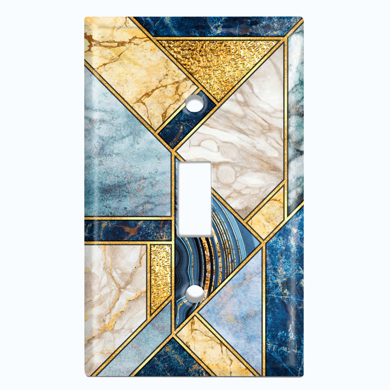 Blue Marble Geometric White Image 1 - Gang Toggle Light Switch Standard Wall Plate