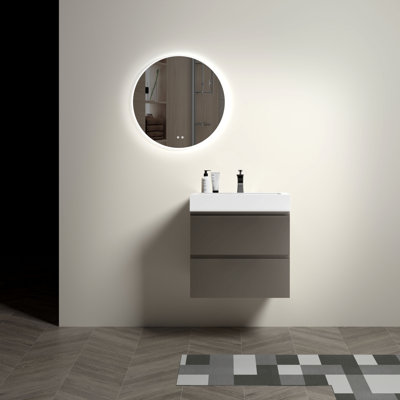 Meuble-lavabo moderne 24 po - finition noyer, lavabo avec lavabo, grand espace, silencieux, sophistiqué 24 po, design contemporain, tiroir spacieux