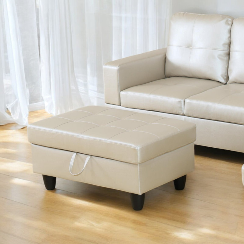 Orella 34" Wide Faux Leather Rectangular Hinged Storage Bench with Ottoman, Champagne