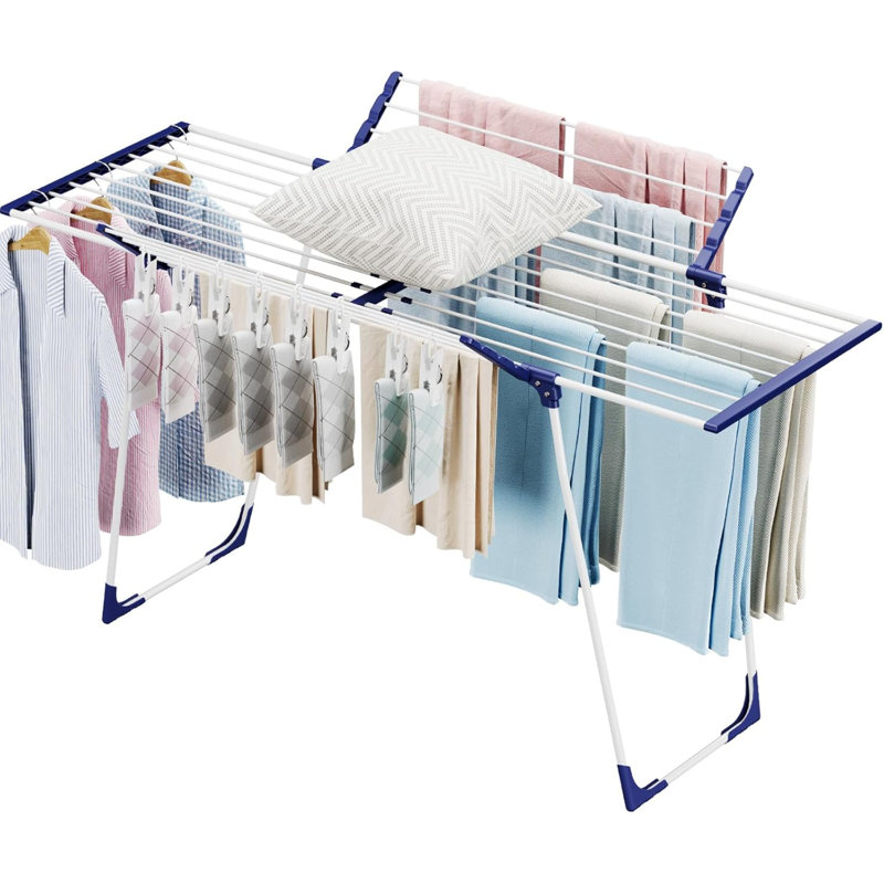 Clothes Drying Rack - Foldable Laundry Rack Indoor Outdoor, Gullwing Drying Rack Clothing With 10Pcs Clips + Bag, Collapsible Space-Saving Clothes Rack For Drying Towels Dolls, White