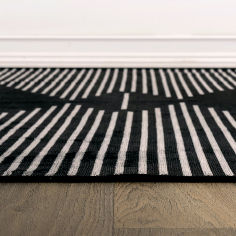 Tapis de sol à rayures aztèques noires, lavable à la machine, en polyester avec envers antidérapant, 9 pi x 12 pi