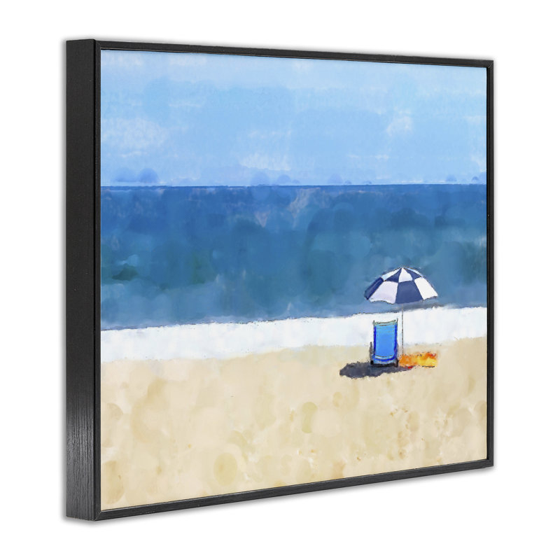 Chaise Sunny Beach Day, estampe numérique, conception de Jeff Pica, H 24 po x l 30 po, Giclée encadrée noir minuit