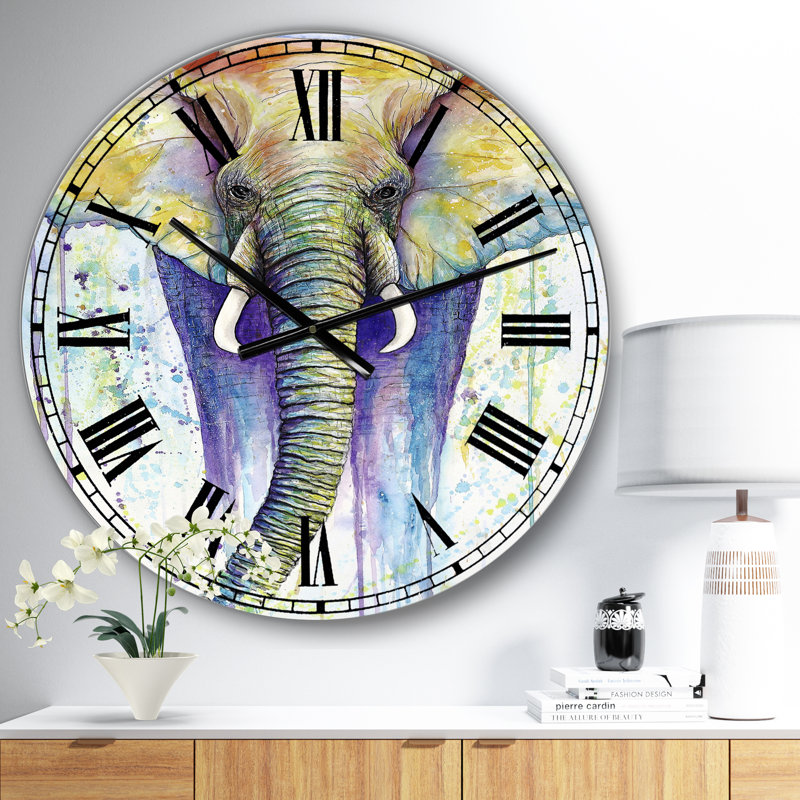 Designart 'Elephant Colours' Oversized Cottage Wall Clock, Oversized