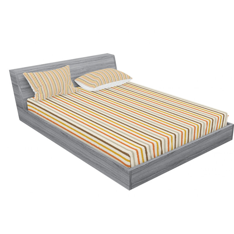 Microfiber Striped Sheet Set, Full/Double Sheet Set with Fitted Sheet, Yellow/Red/Brown Striped