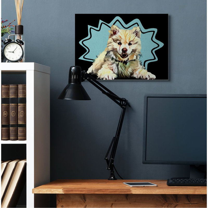 «Happy Japanese Spitz Fluffy Dog Pop Art Pet» par Kim Curationa, impression sur bois, Toile tendue