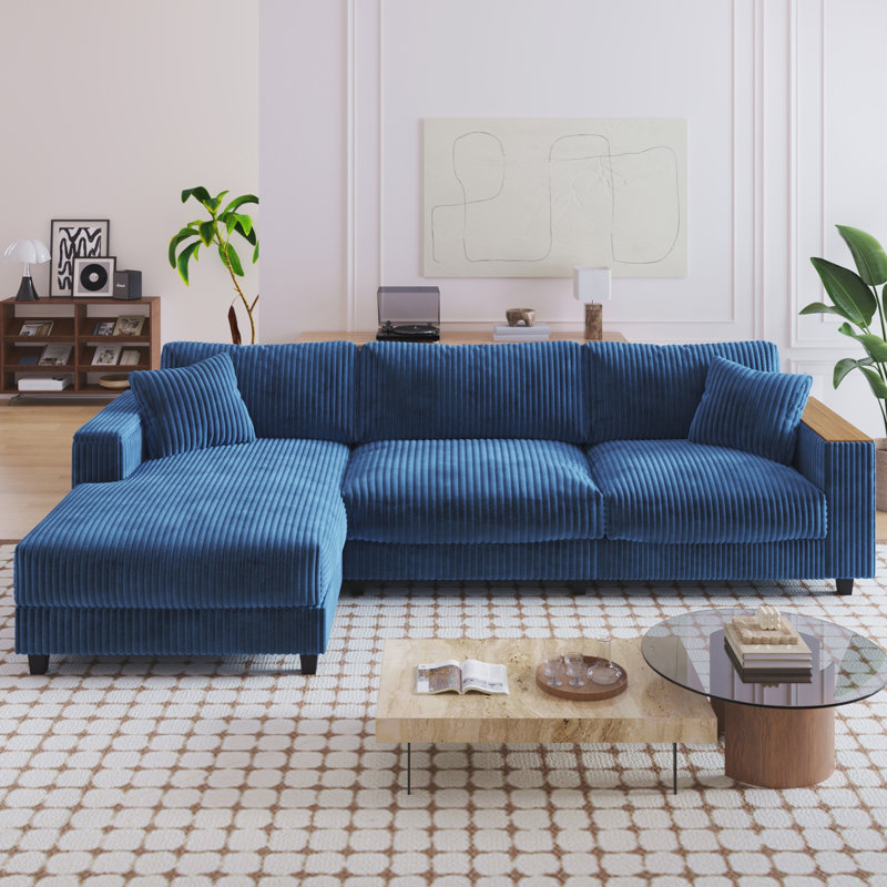 Canapé modulaire en L 114,5 po avec 2 coussins, Antique Blue Corduroy