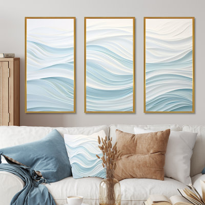 Blue And White Simplicity Wave - Marble Canvas Wall Art Set