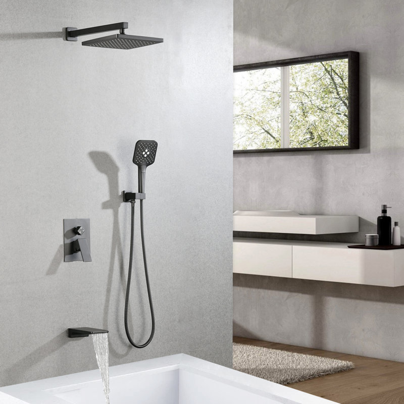 Ensemble de robinet de douche, avec douche à main et pomme de douche à pluie, système de douche mural avec bec de baignoire