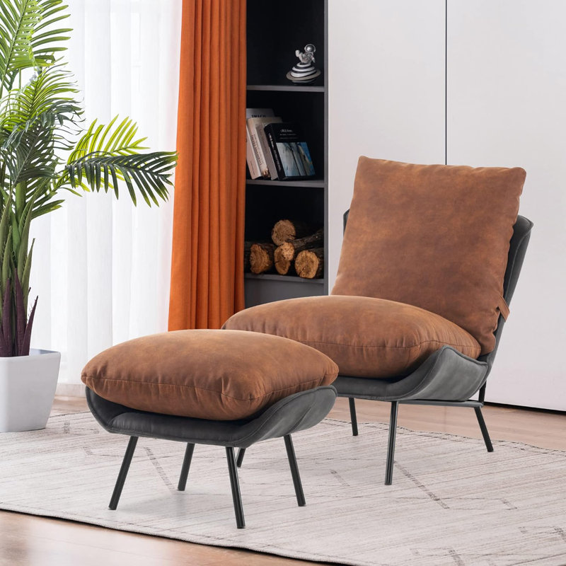 Chaise d'appoint avec repose-pieds Keiralyn, fauteuil sans accoudoirs en tissu Leathaire, chaises de loisirs rembourrées