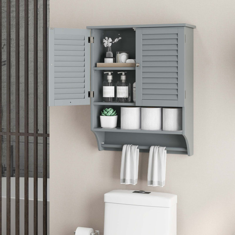 Olari 2-Doors Bathroom Wall-Mounted Medicine Cabinet With Towel Bar, Gray