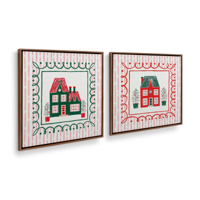 Ensemble de 2 impressions sur toile Evergreen Holiday Home