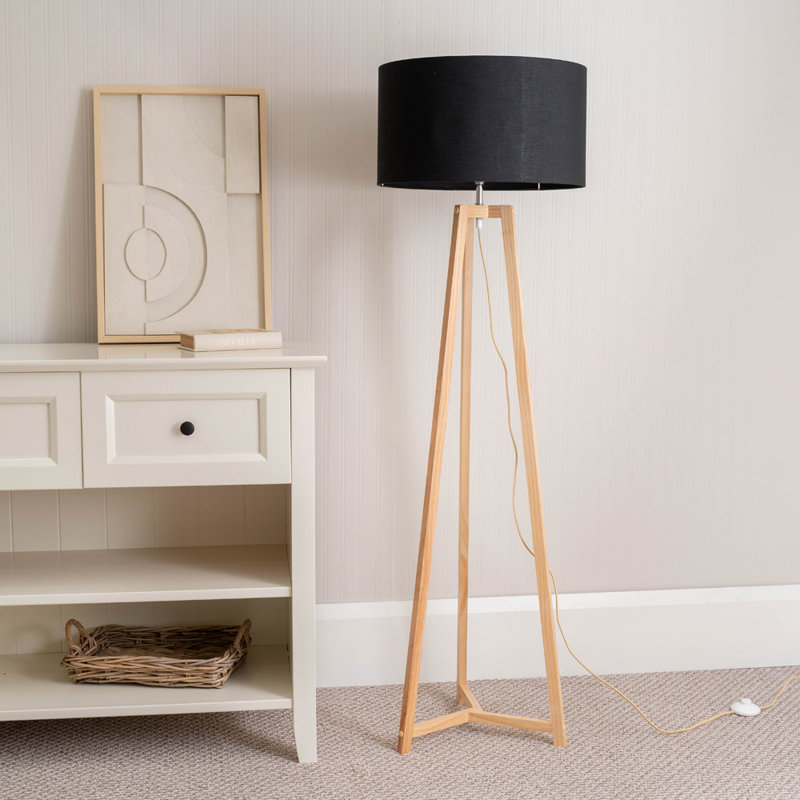 Rhavyn 148cm Traditional Floor Lamp, Black, Natural