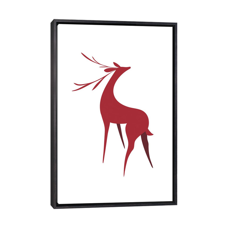 Cerf stylisé rétro en rouge - reproduction d'art encadrée, H 26 po x l 18 po, Reproduction encadrée sans passe-partout