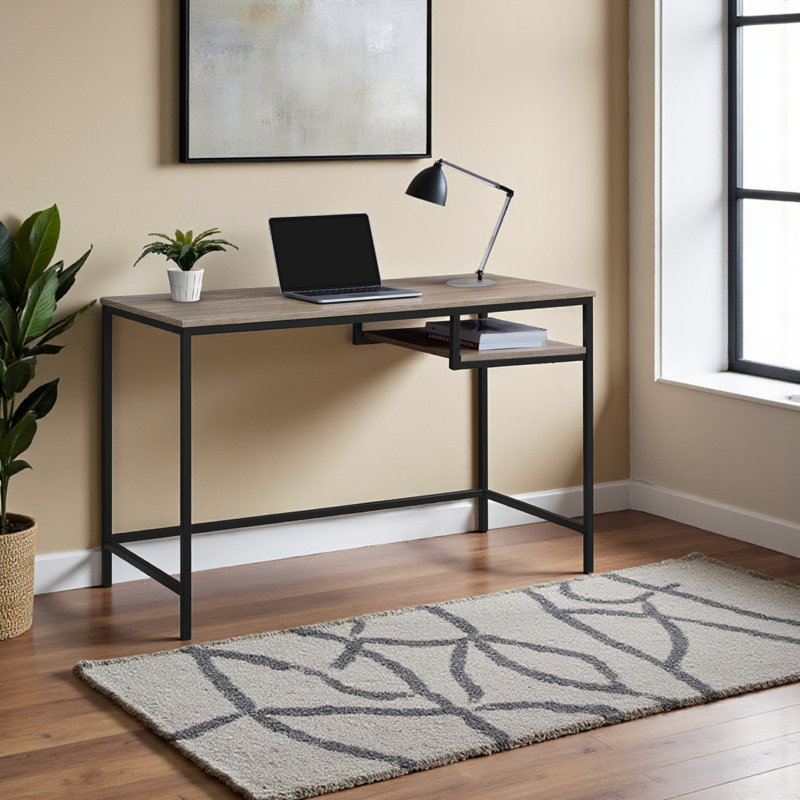 Computer Desk, Home Office, Laptop, 48"L, Work, Metal, Laminate, Contemporary, Modern, Dark Taupe/Black
